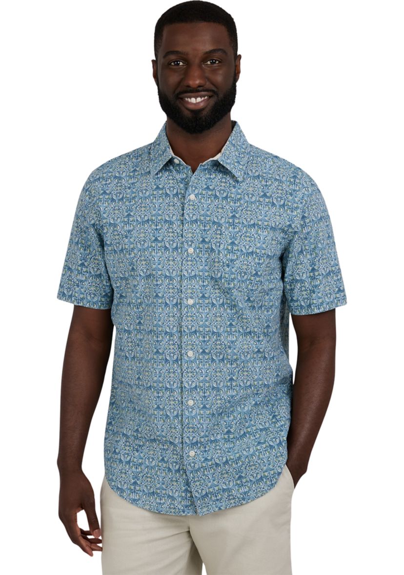 Short Sleeve Print Linen Shiry