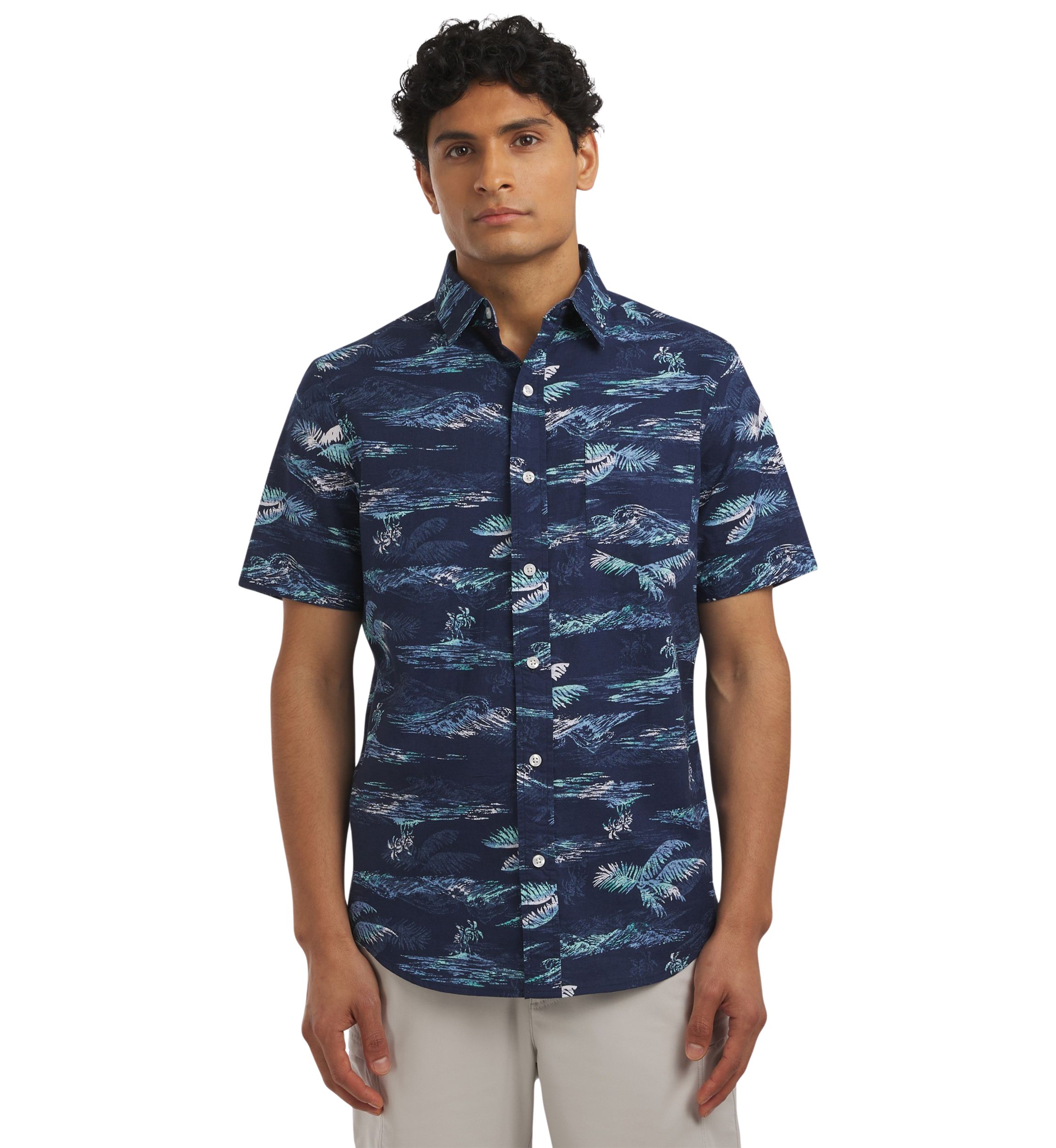 Short Sleeve Printed Chambray Shirt