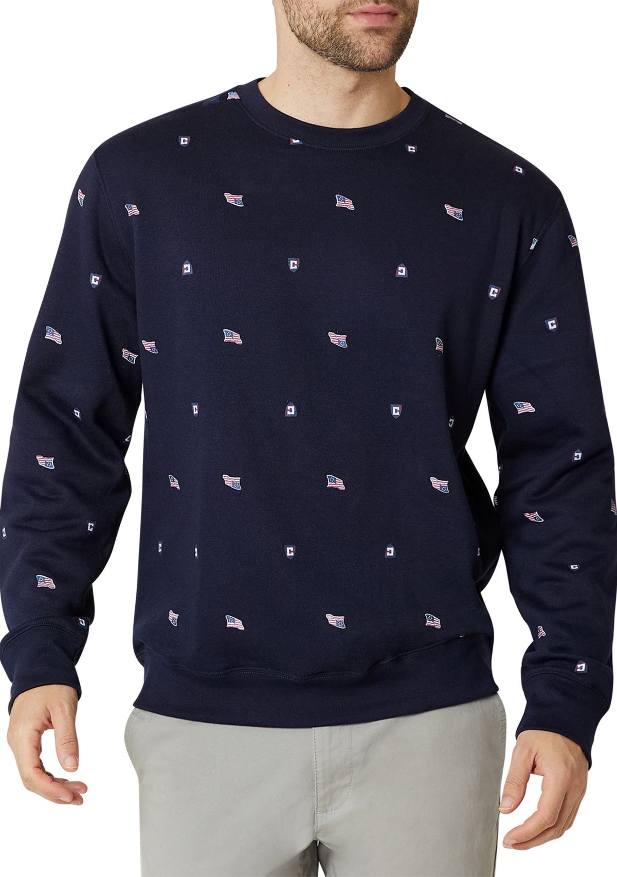 Flag Print Crew Fleece Pullover