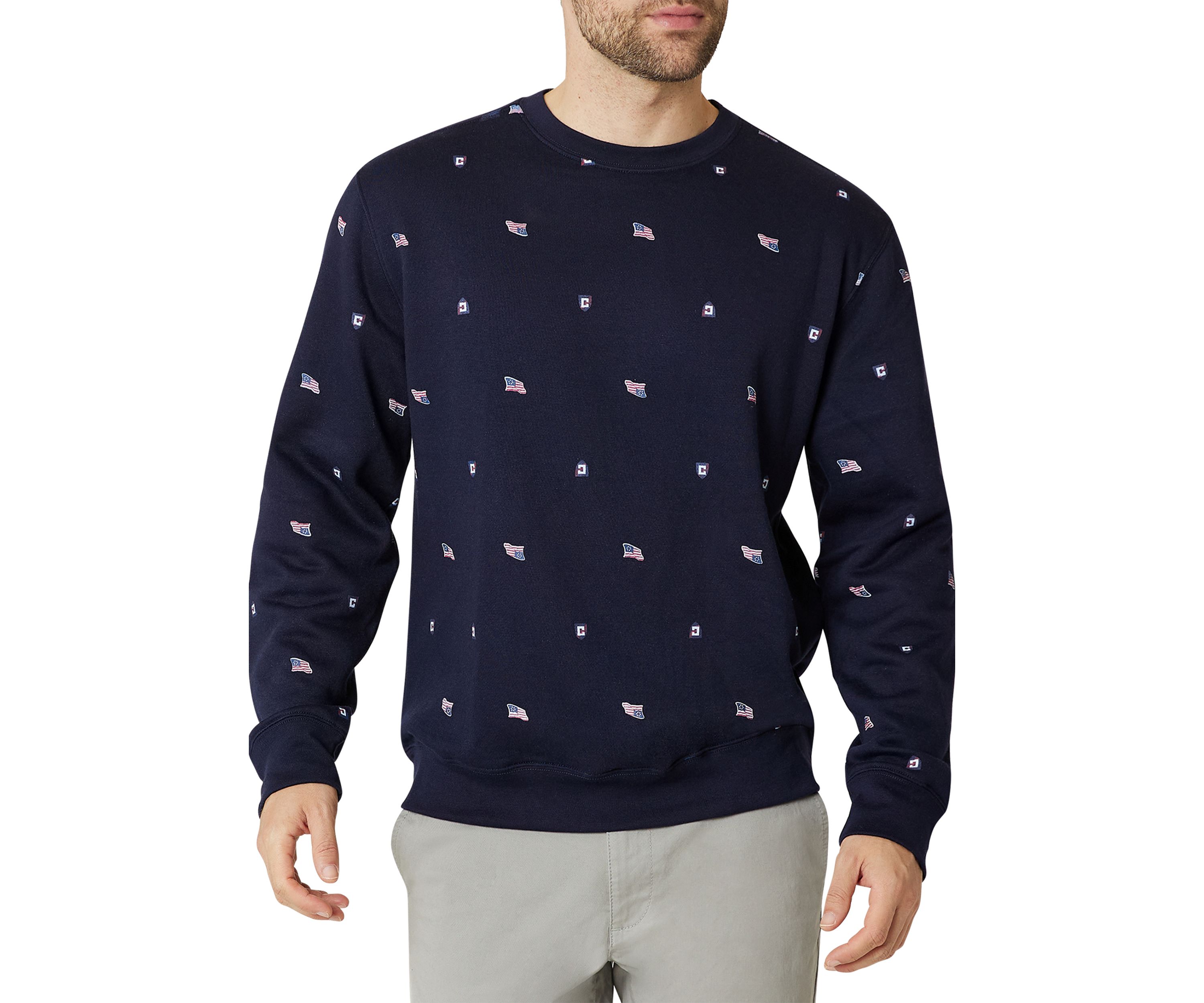 Flag Print Crew Fleece Pullover