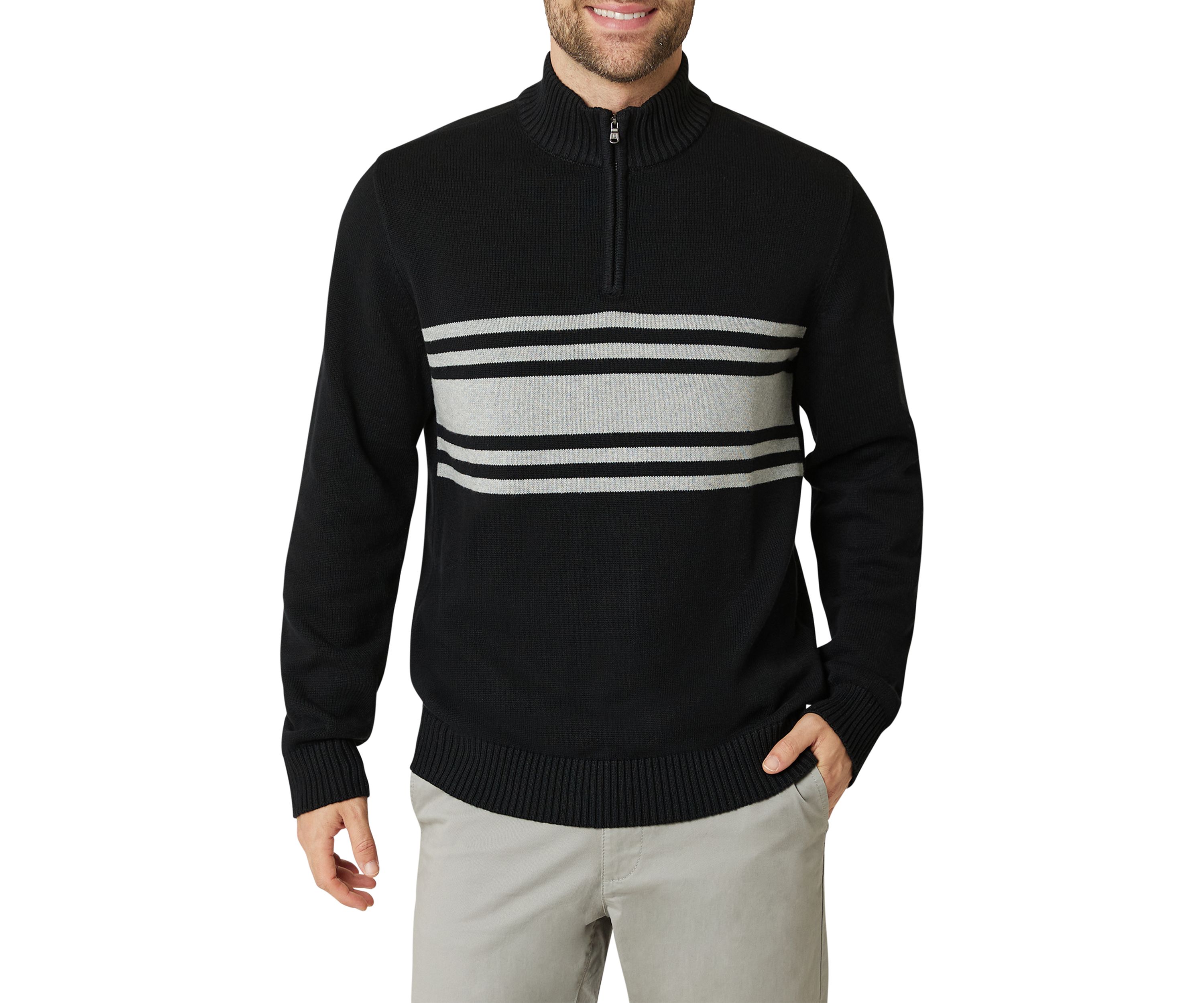 Chaps Big & Tall Chest Stripe Zip Mock Neck Sweater | Belk