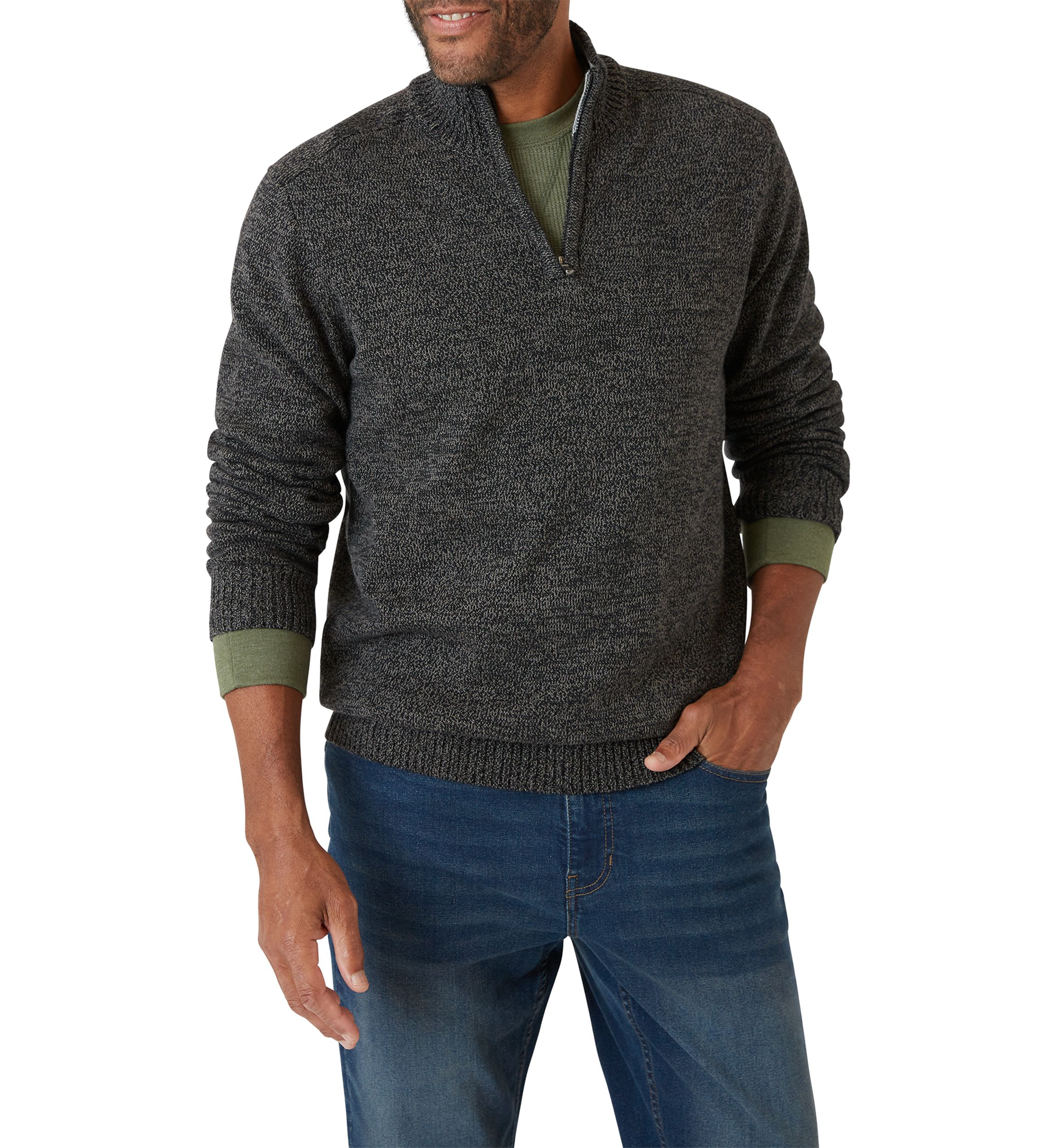 Solid Texture Zip Mock Sweater