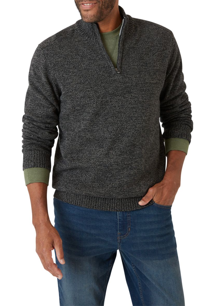 Solid Texture Zip Mock Sweater