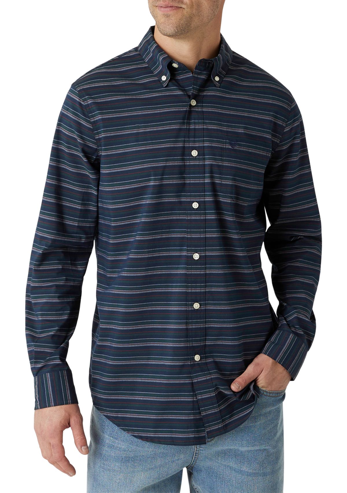Long Sleeve Sustainable Stretch Woven Button Up Shirt 