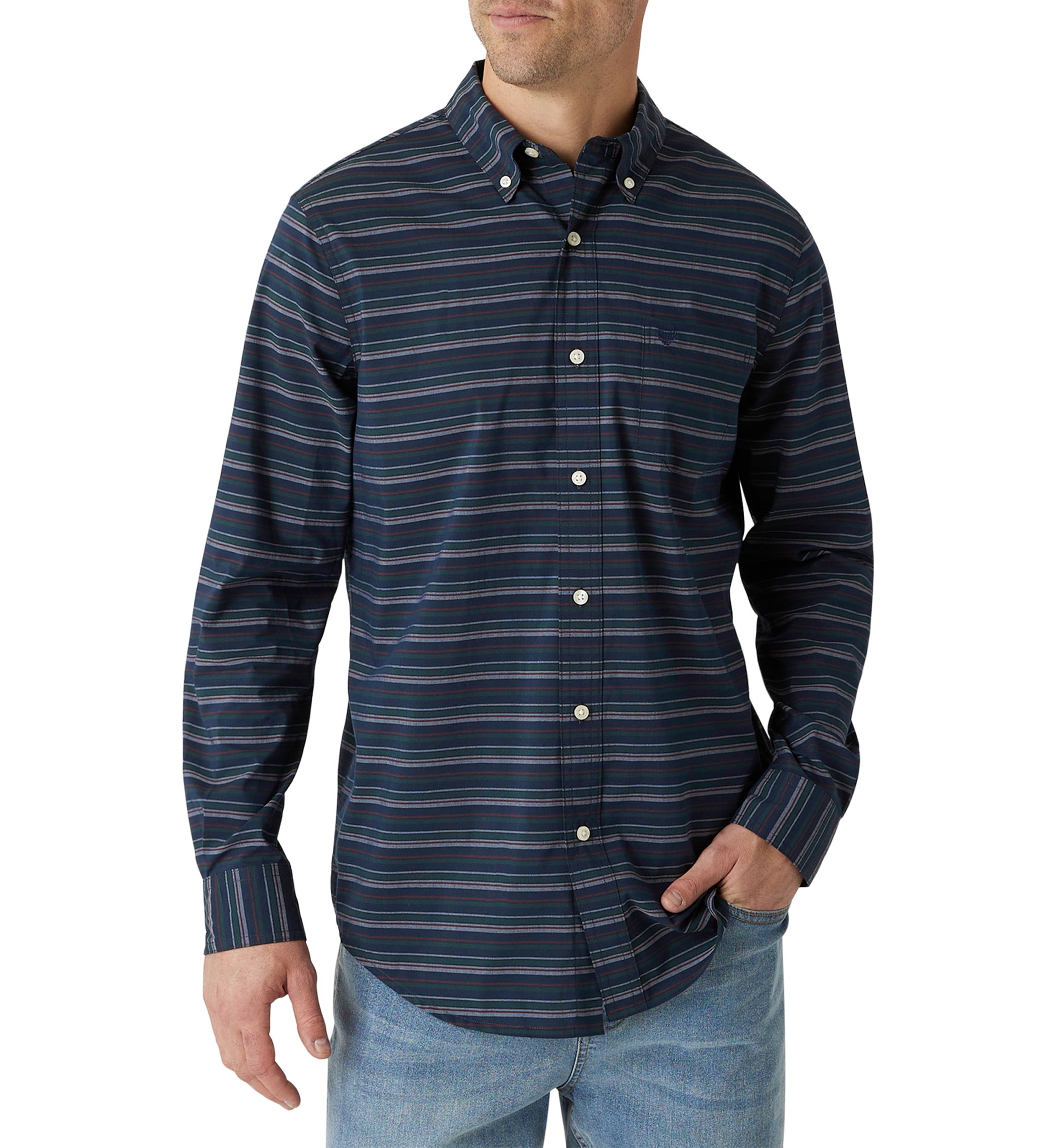 Long Sleeve Sustainable Stretch Woven Button Up Shirt 