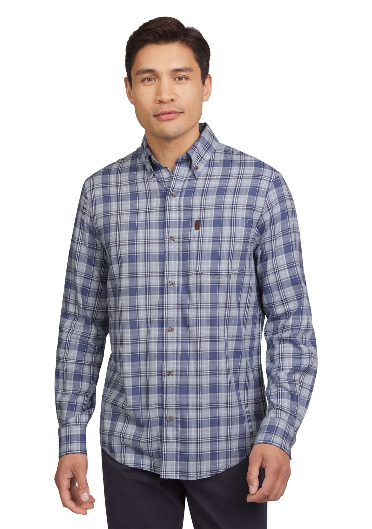 Plaid Twill Woven Long Sleeve Button Down Shirt
