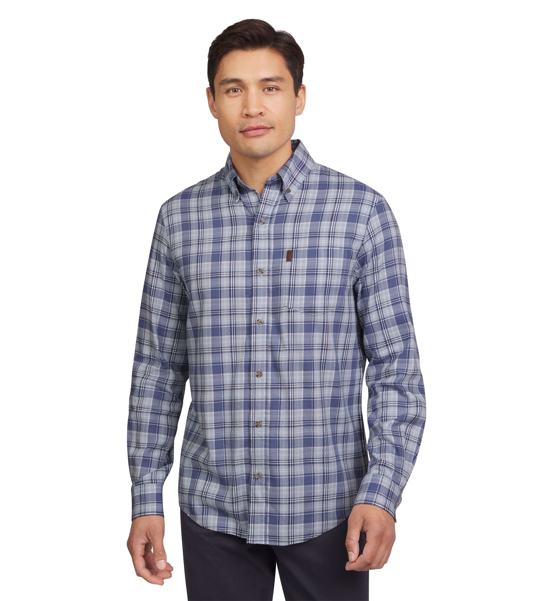 Plaid Twill Woven Long Sleeve Button Down Shirt