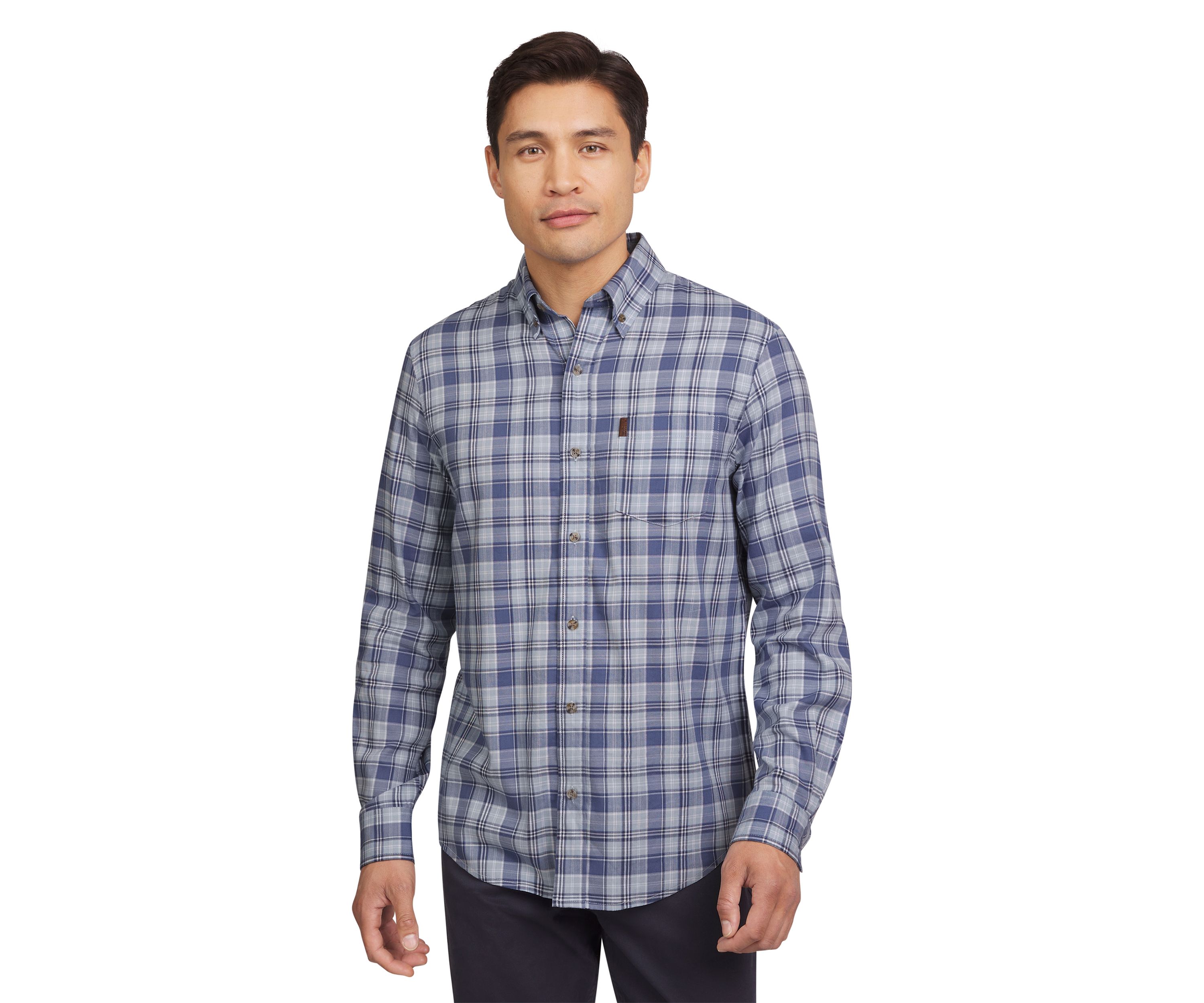 Plaid Twill Woven Long Sleeve Button Down Shirt
