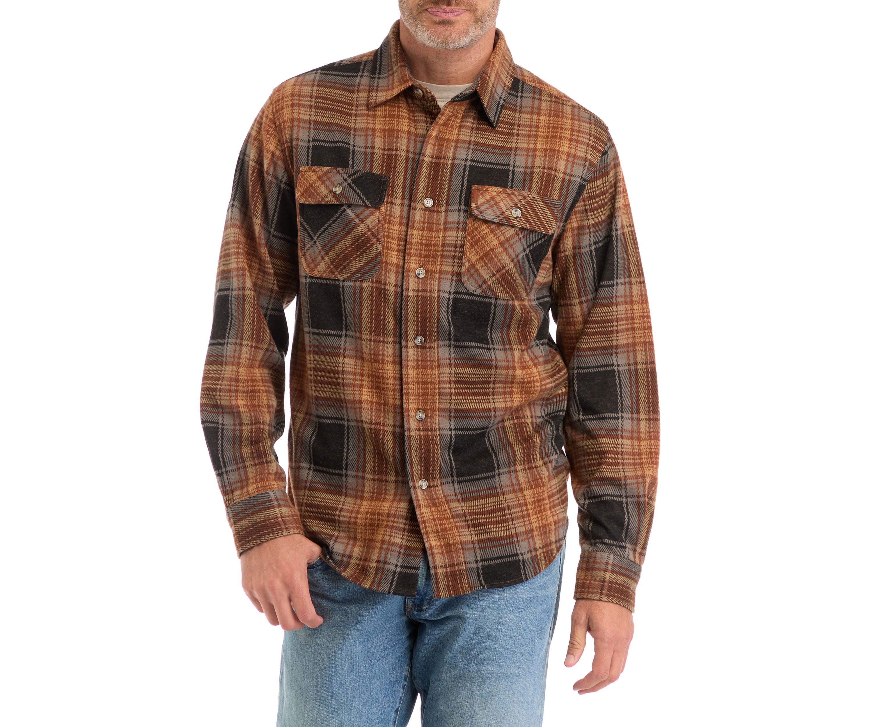 Long Sleeve Plaid Knit Flannel 