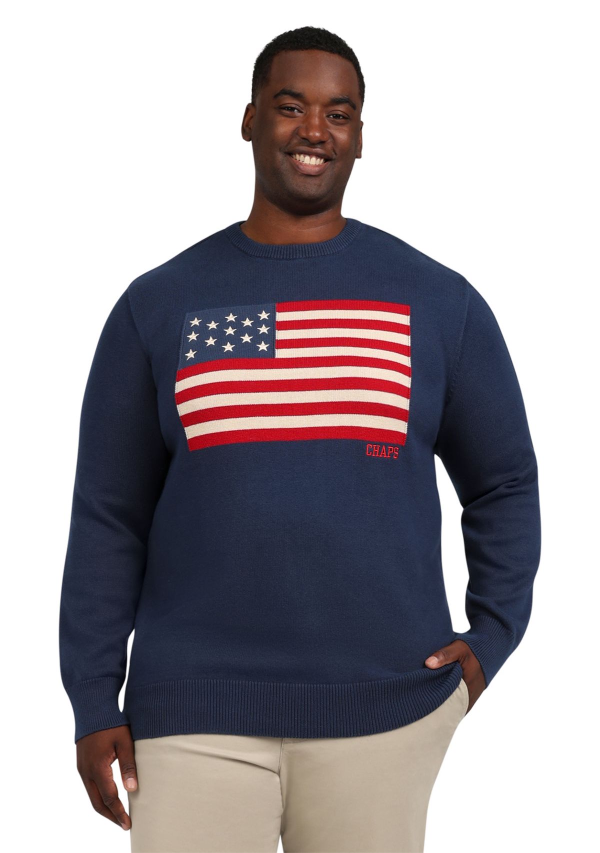Big & Tall   Cotton Twist Flag Graphic Sweater 