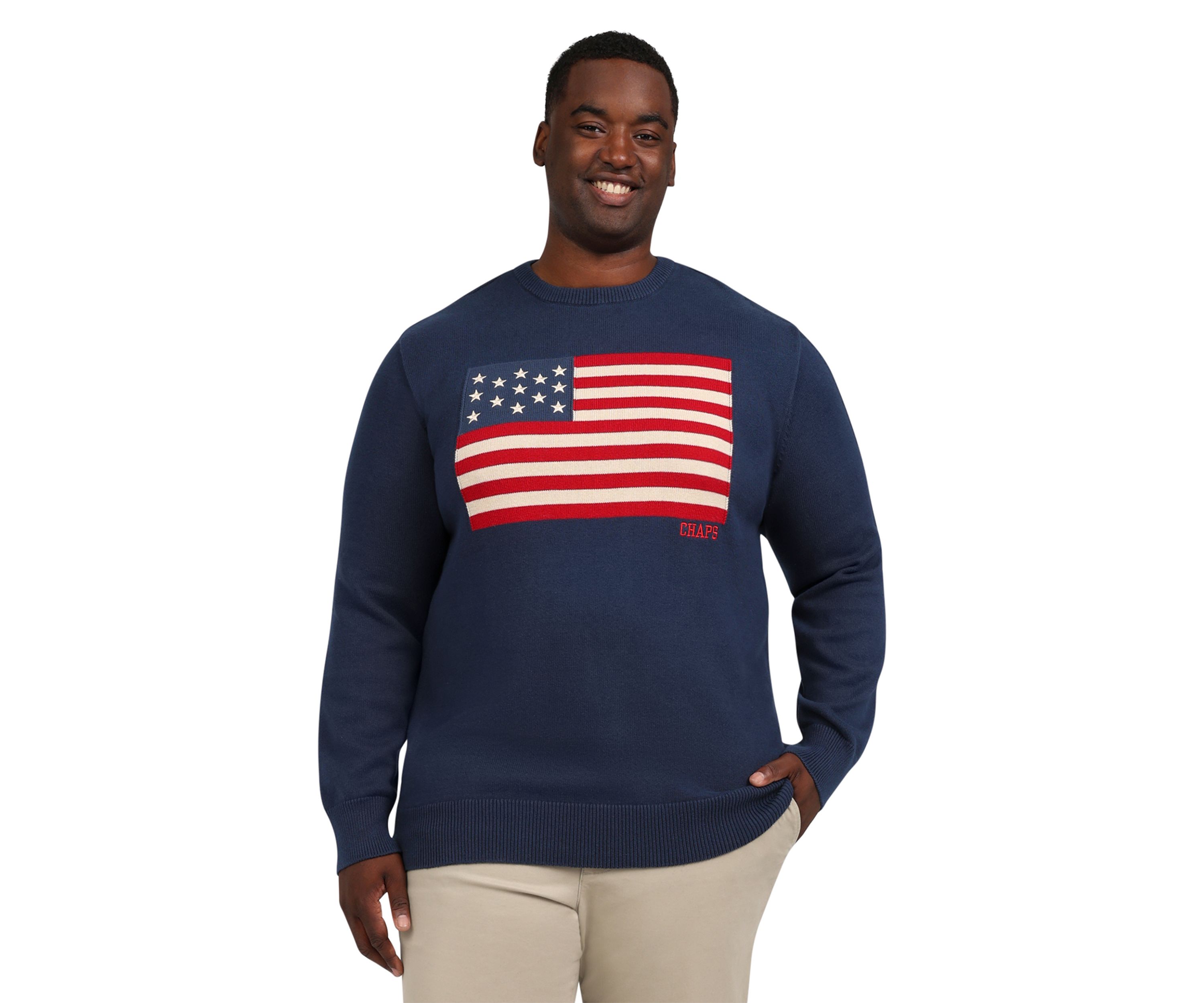 Big & Tall   Cotton Twist Flag Graphic Sweater 