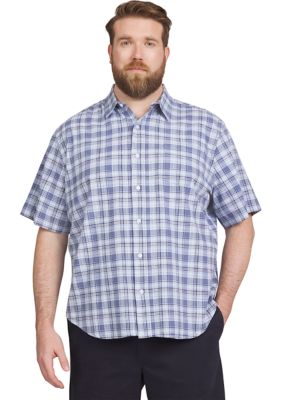 Chaps Men’s Big & Tall Seacoast Plaid Printed Shirt, Blue, L Long