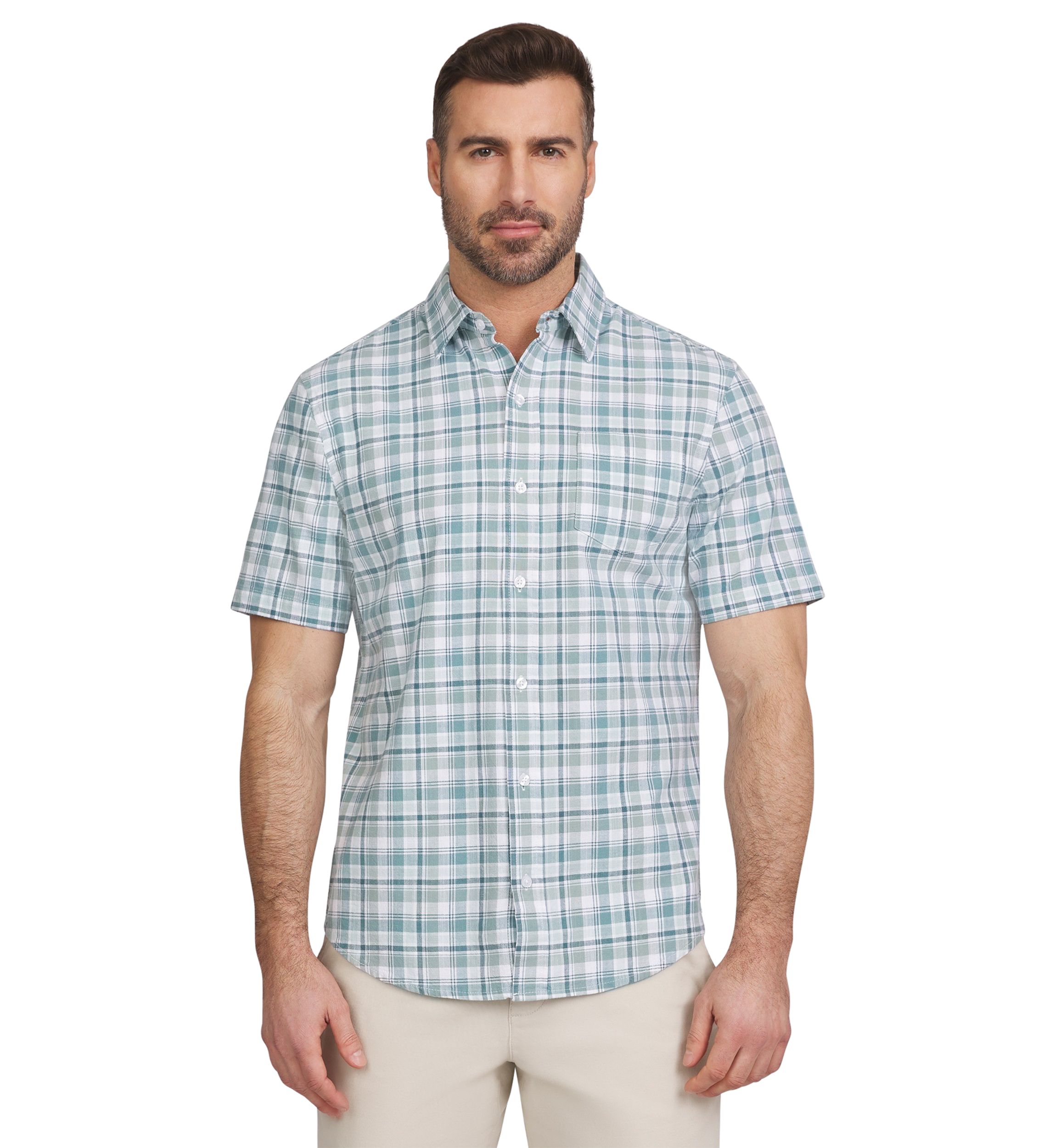 Coastland Washed Plaid Printed Cotton Slub Button Down Shirt