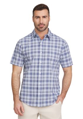 Chaps Men's Coastland Washed Plaid Printed Cotton Slub Button Down Shirt