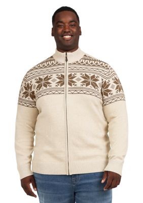 Chaps Men's Big & Tall Snowflake Printed Zip Front Sweater, 2XL Big
