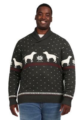 Chaps Men's Big & Tall Printed Shawl Collar Sweater, Grey, 3XL Big