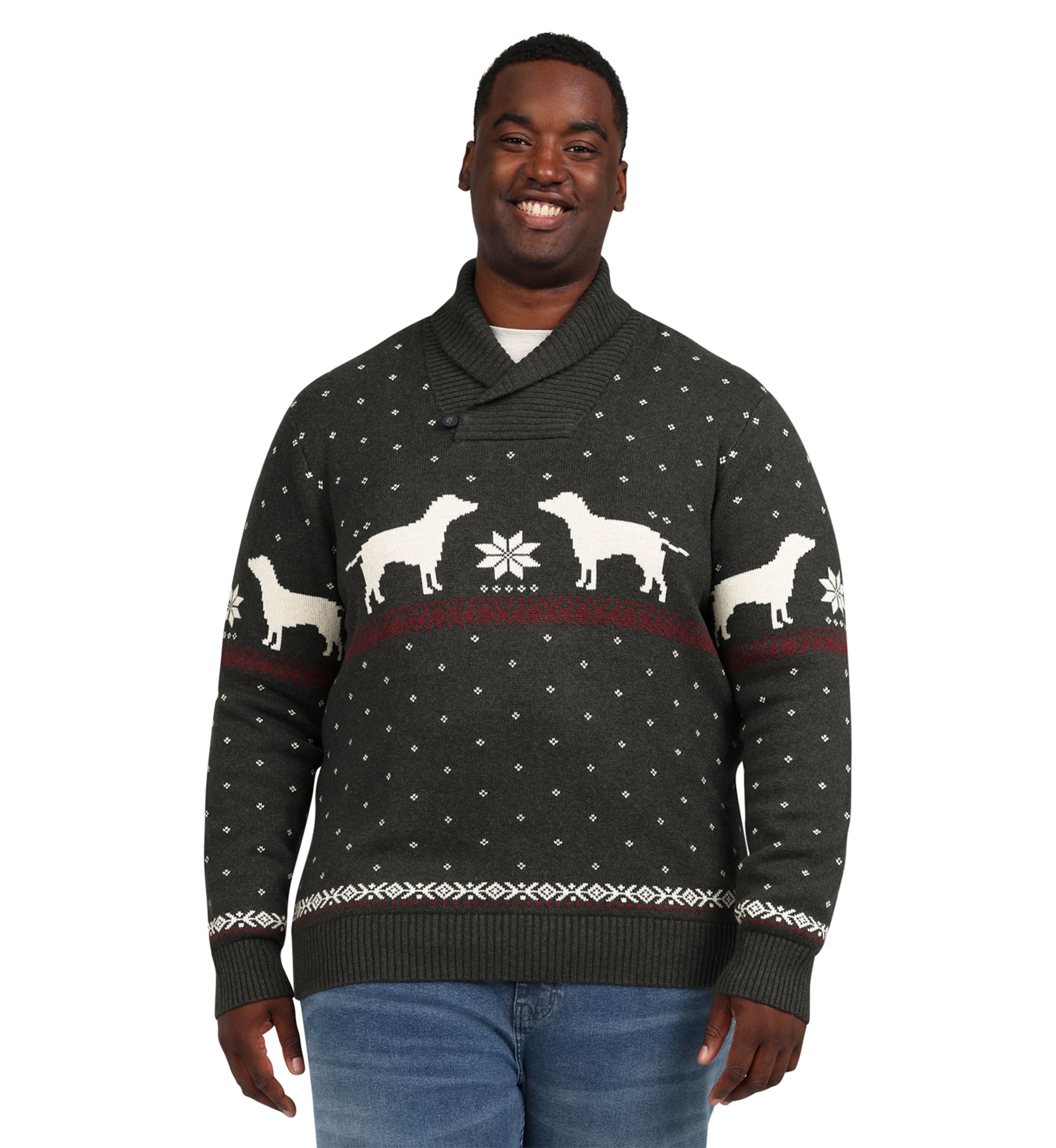 Big & Tall Printed Shawl Collar Sweater