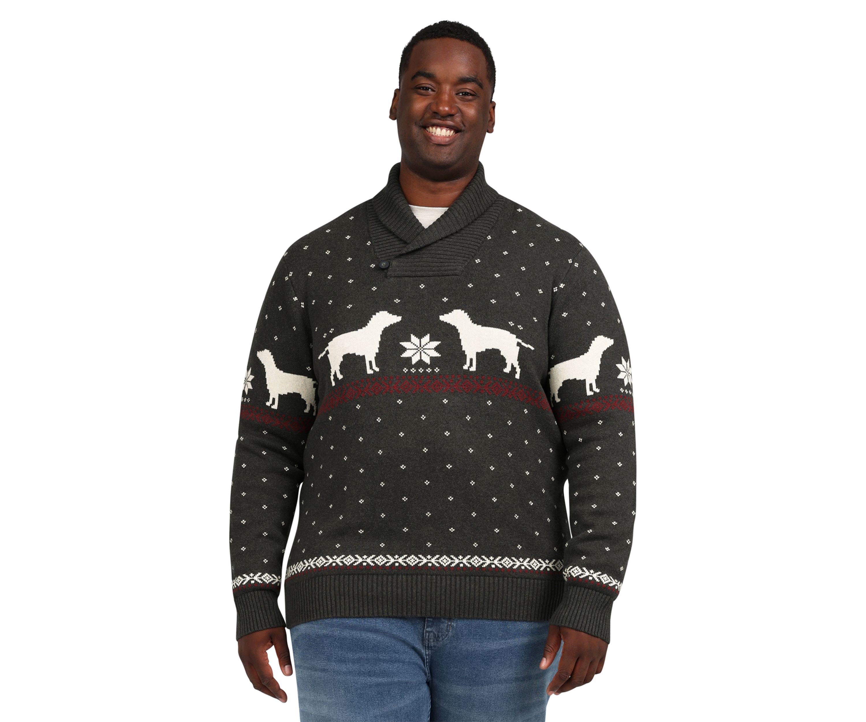 Big & Tall Printed Shawl Collar Sweater