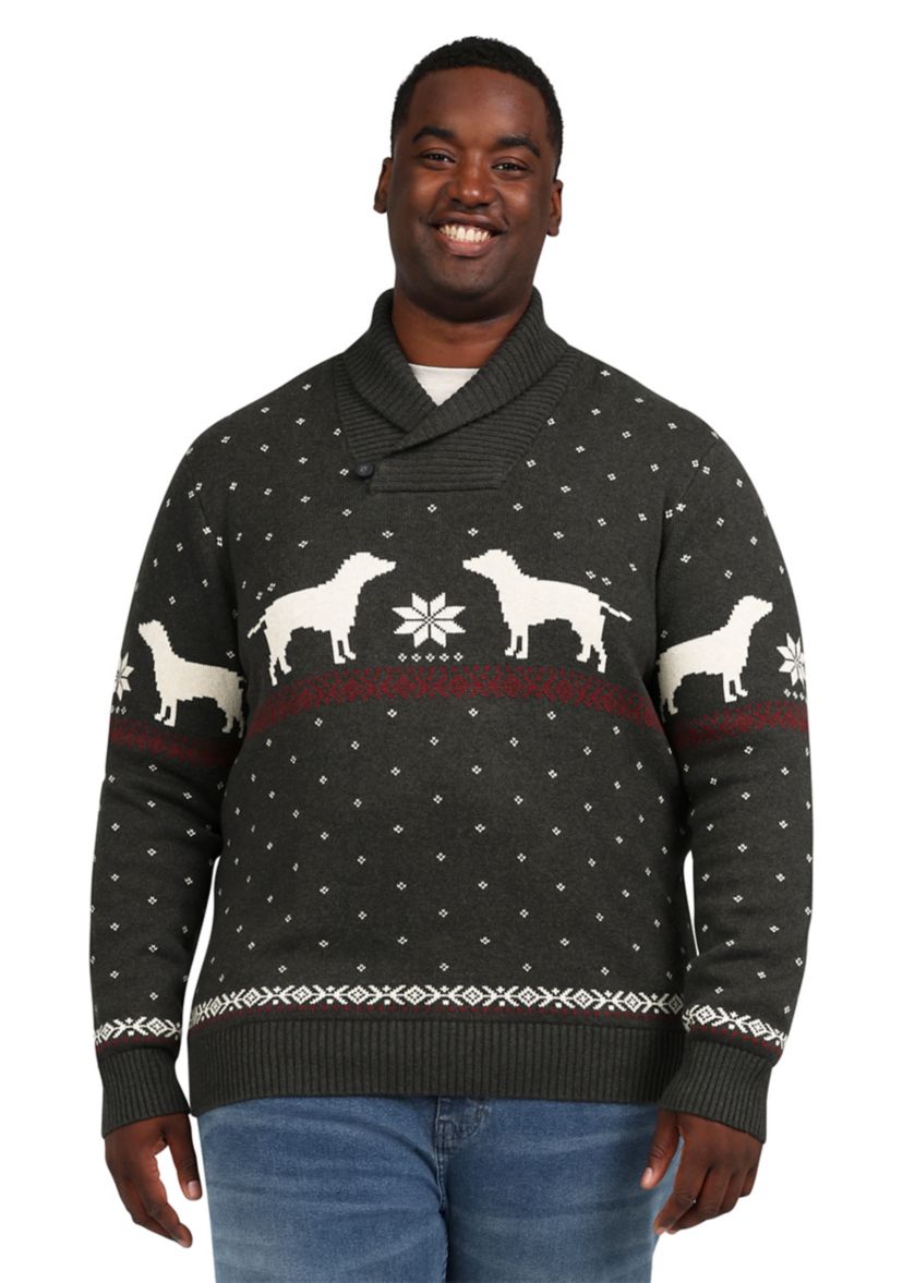 Big & Tall Printed Shawl Collar Sweater