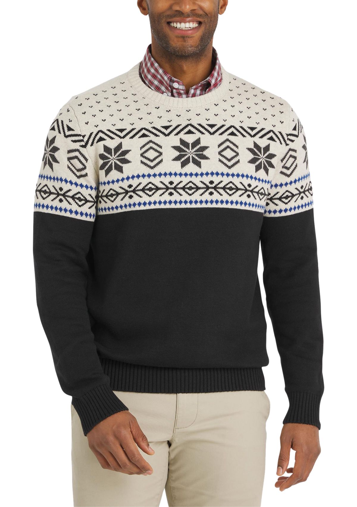 Mens Snowflake Colorblock Sweater