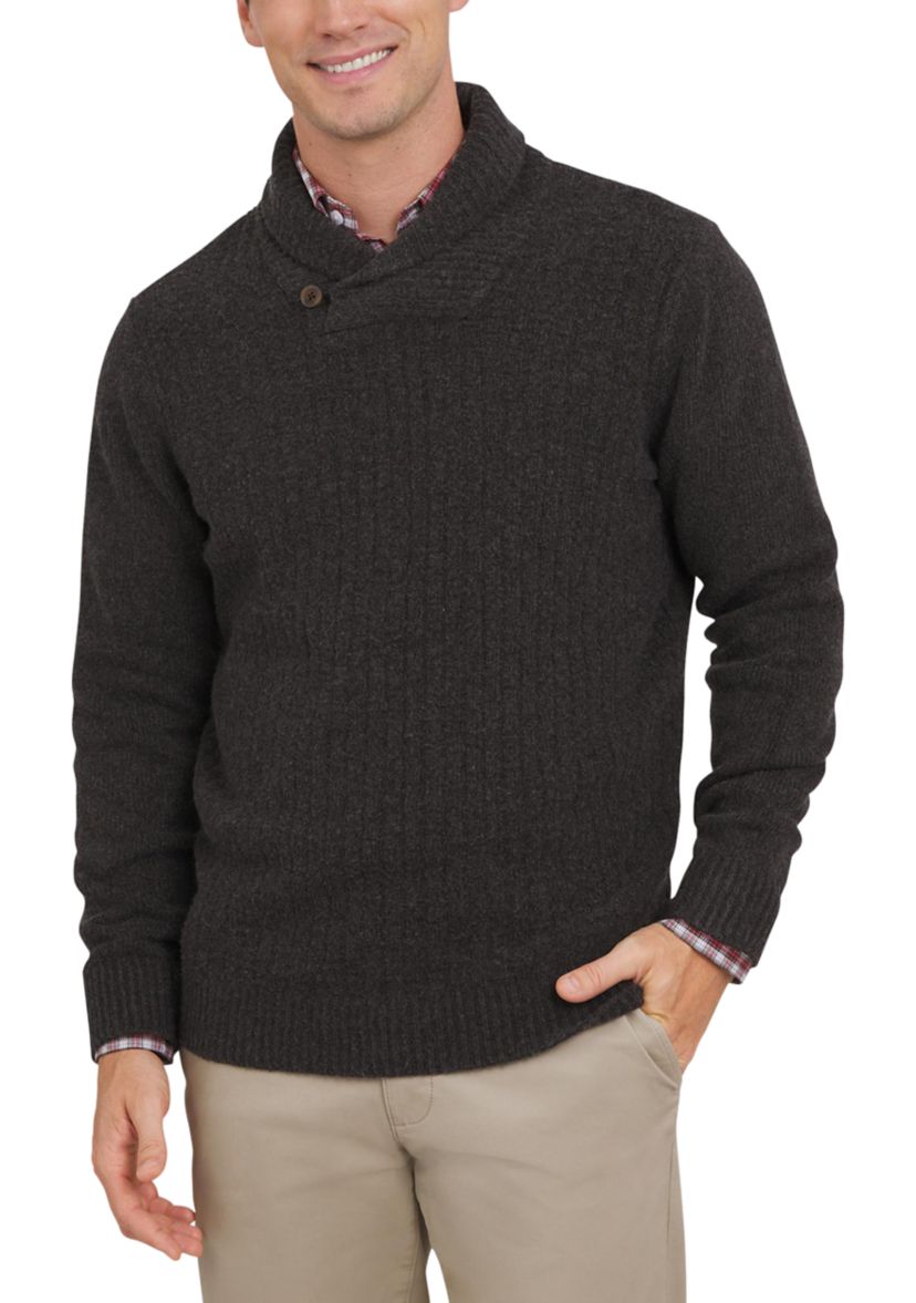 Mens Link Stitch Shawl Collar Pullover