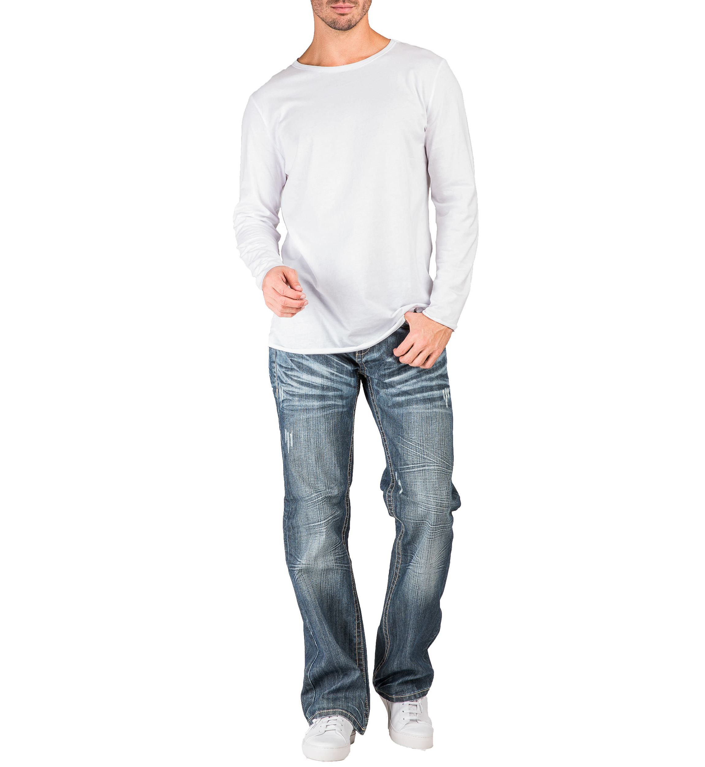 Mens Relaxed Bootcut Denim Distressed Jeans with Zipper Pocket