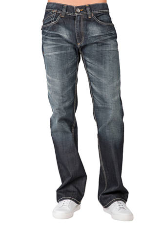 Level 7 Men Relaxed Bootcut Primium 5 Pocket Jeans Ghost Rider Veining Wash 