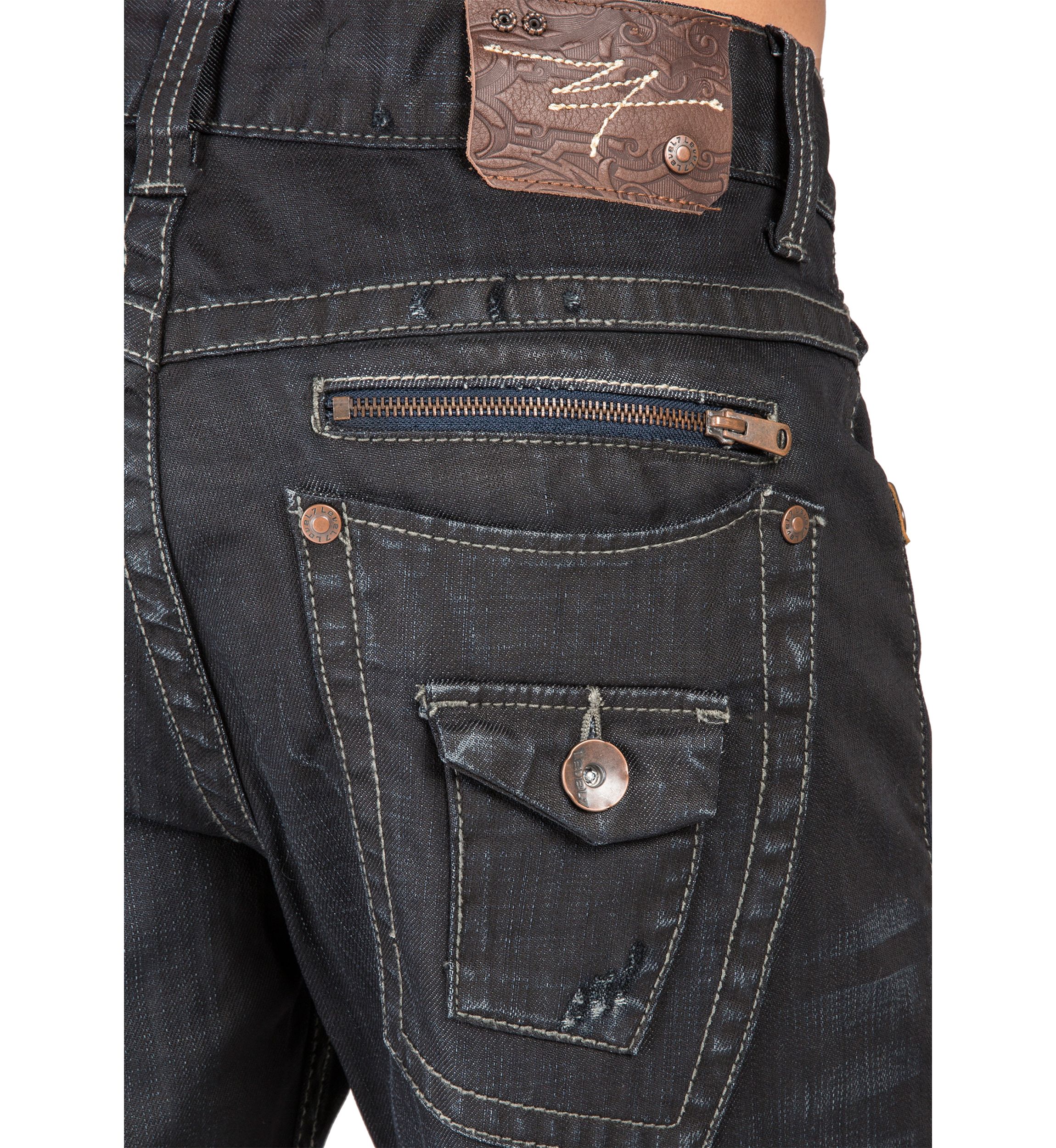 Relaxed Straight Leg Jean Zipper Trim Pockets