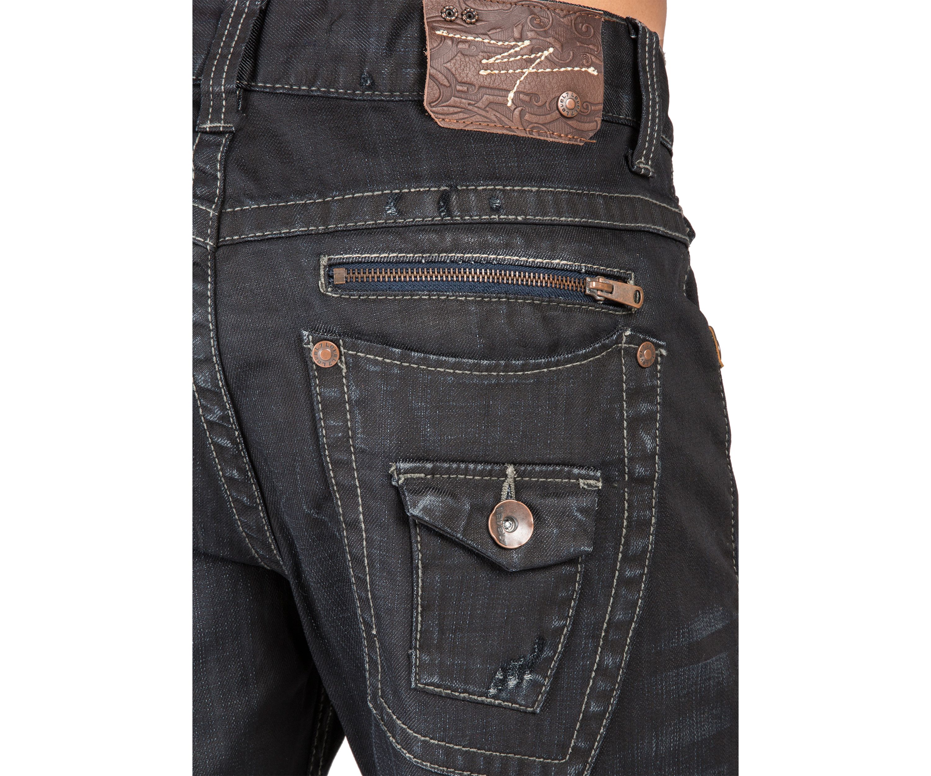 Relaxed Straight Leg Jean Zipper Trim Pockets