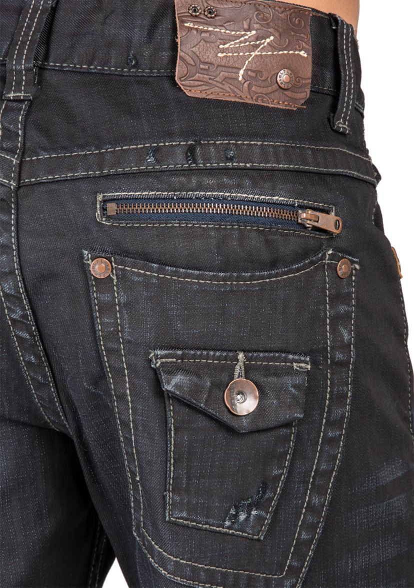 Relaxed Straight Leg Jean Zipper Trim Pockets