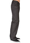 Mens Relaxed Straight Leg Coated Black Premium Denim Jeans - Zipper Pocket