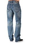 Mens Slim Straight Premium Jeans - Blue Destroyed Sanding Whiskering