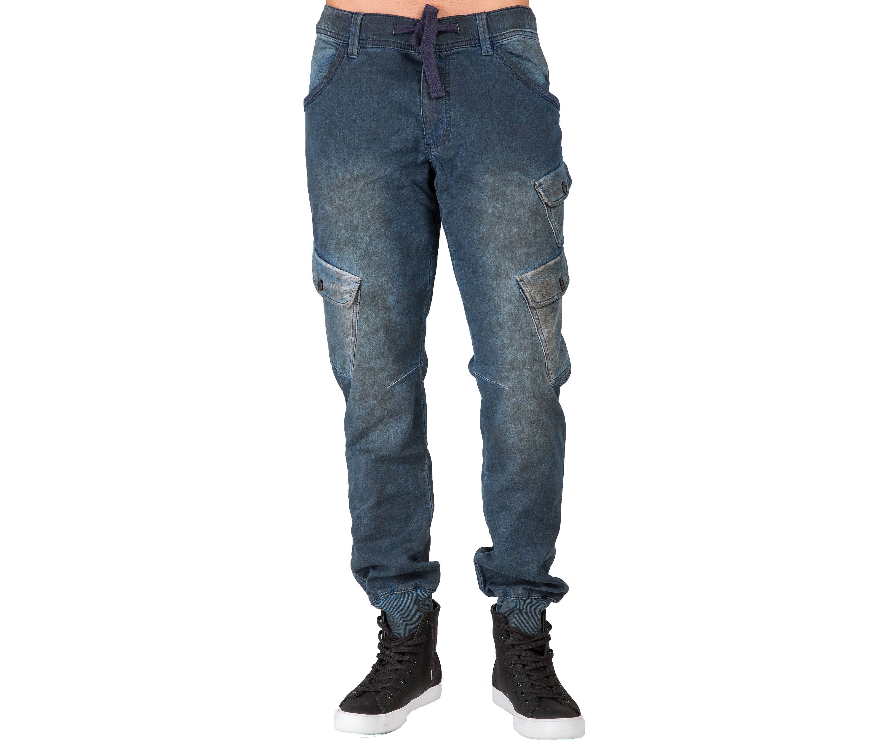 Mens Premium Knit Denim Jogger Jeans Tainted Indigo with Cargo Pockets