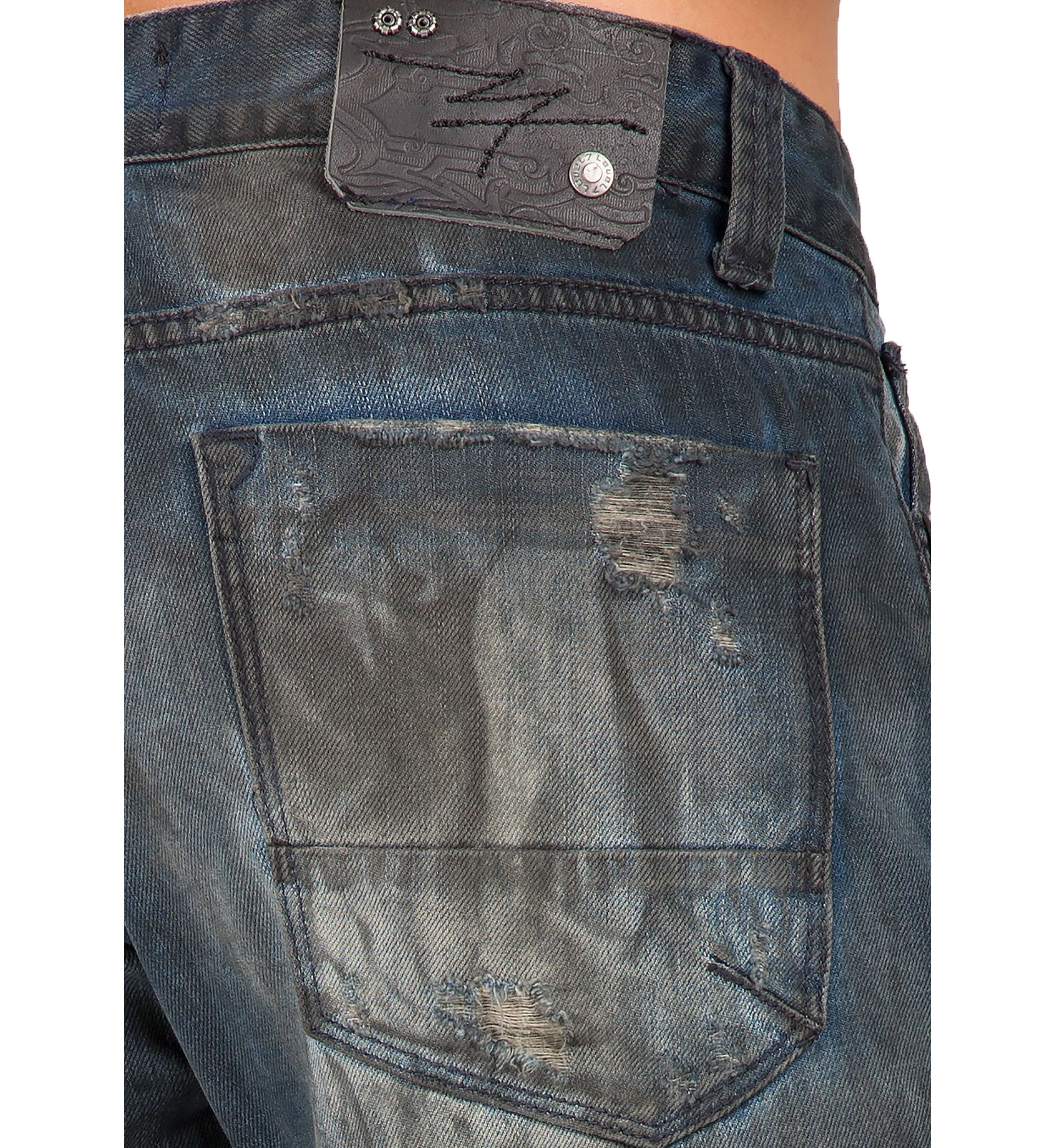 Mens Premium Jeans Slim Straight Destroyed Bleach Tainted Wash