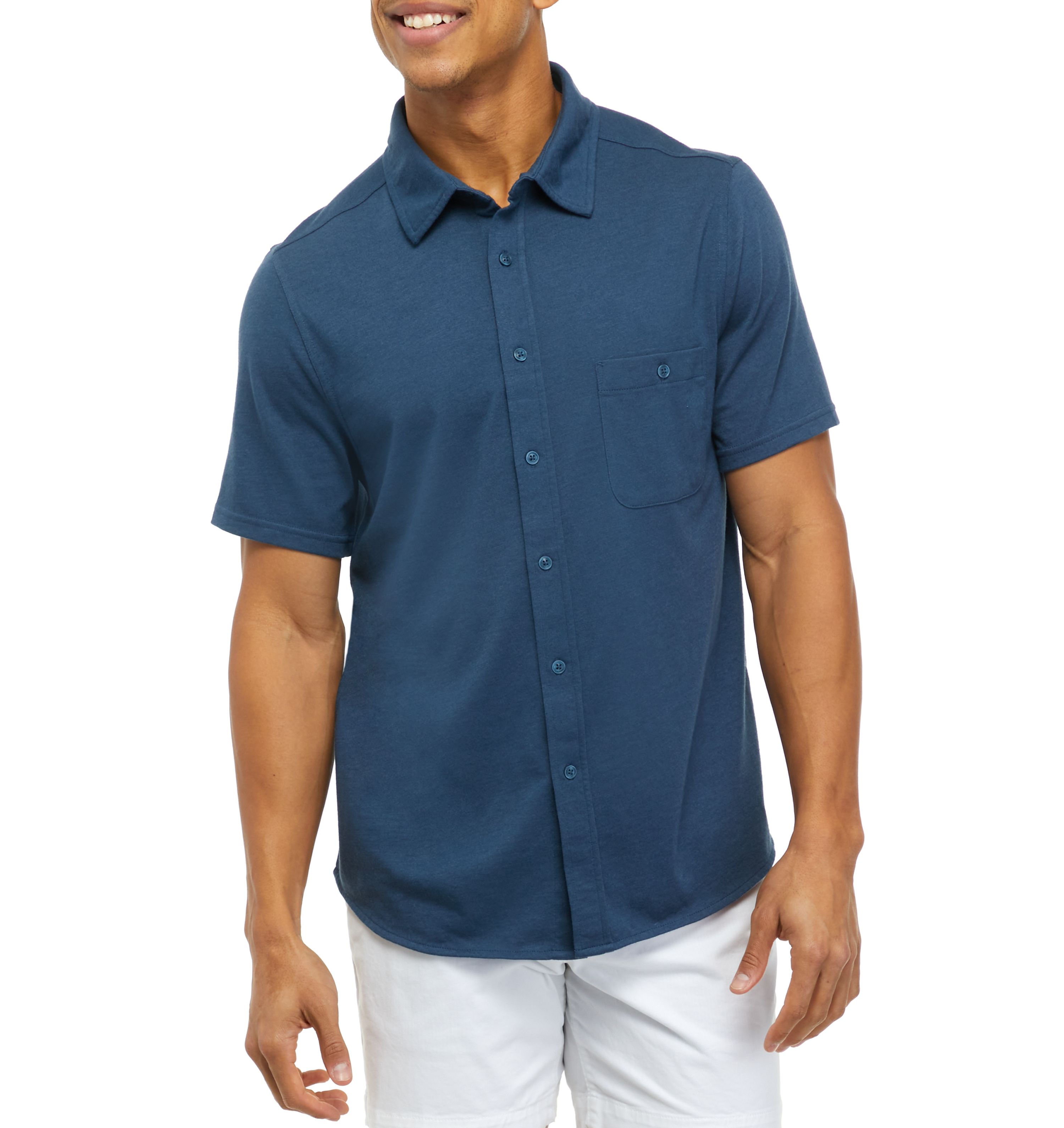 Solid Knit Button Down Polo Shirt 