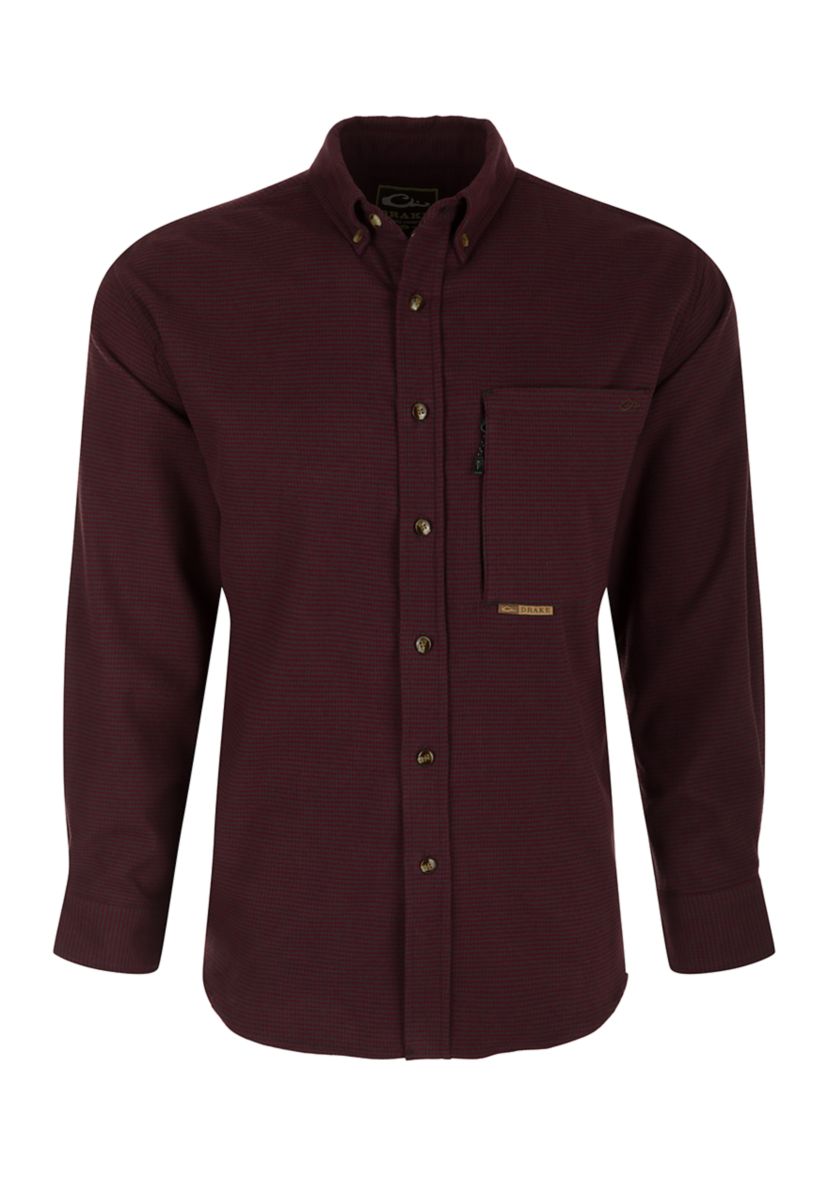 Mens Autumn Brushed Twill Houndstooth Button Down Long Sleeve Shirt