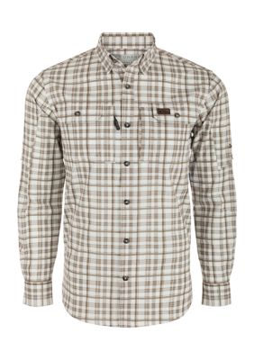 Drake Waterfowl Men's Hunter Creek Windowpane Plaid Shirt, Brown, Small -  0659601327940