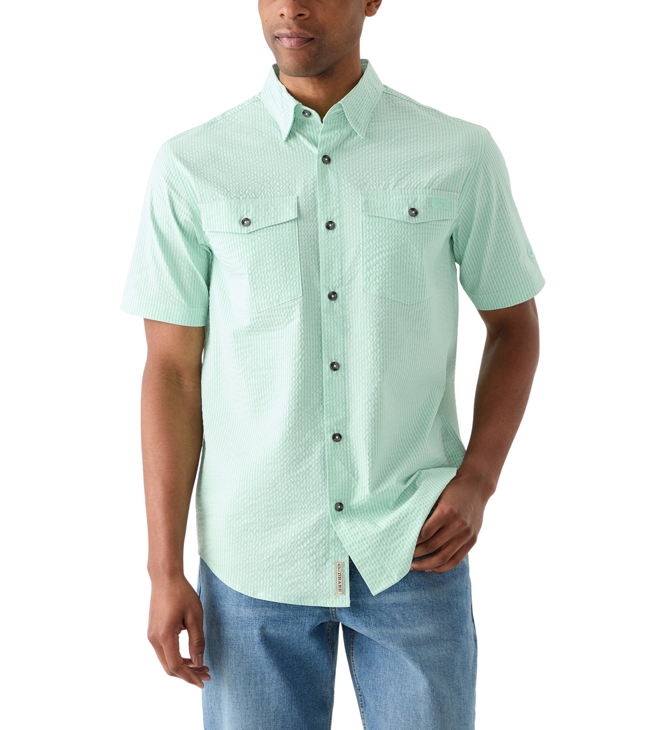 Mens Frat Seersucker Striped Button-Down Short Sleeve Shirt