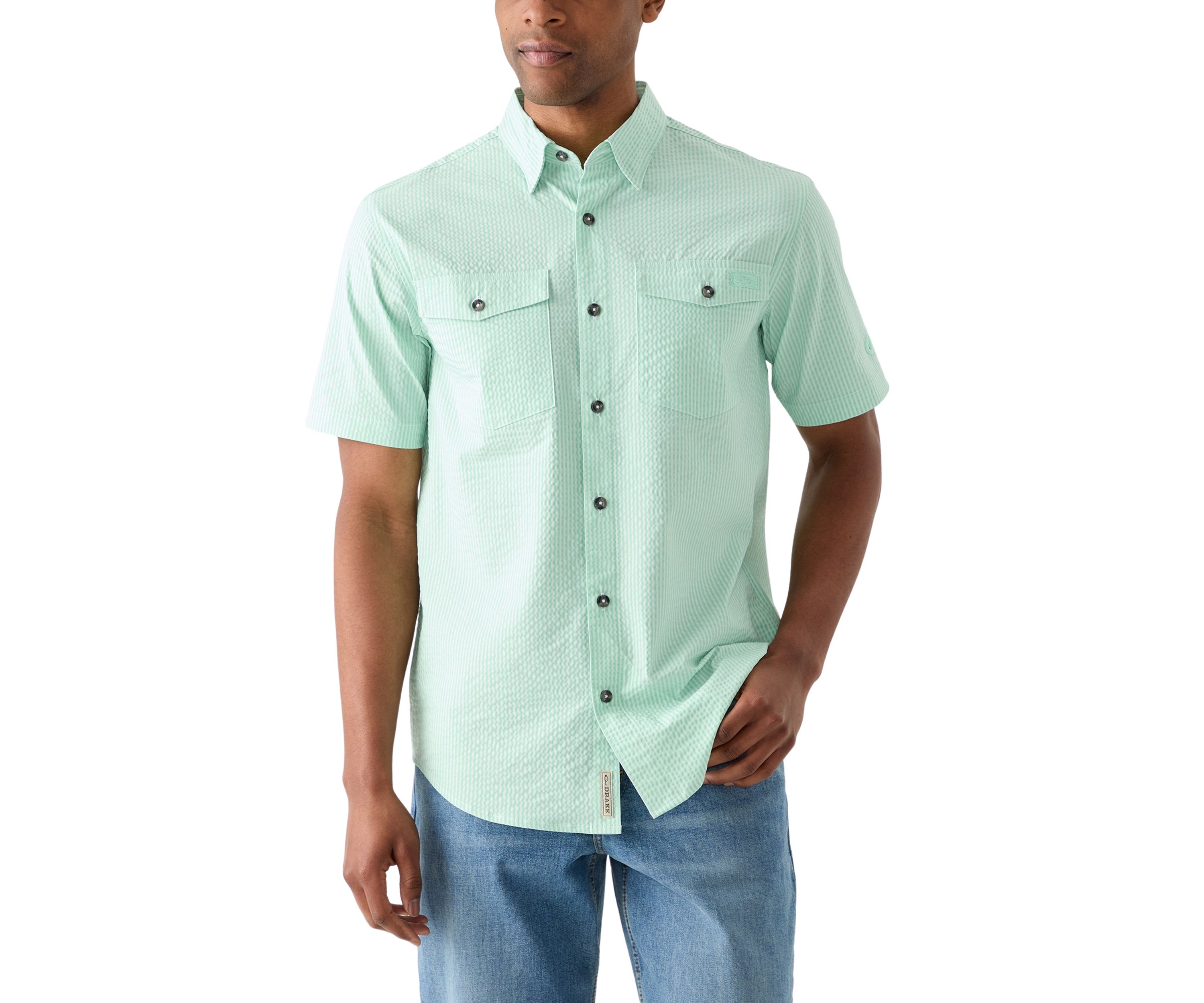 Mens Frat Seersucker Striped Button-Down Short Sleeve Shirt