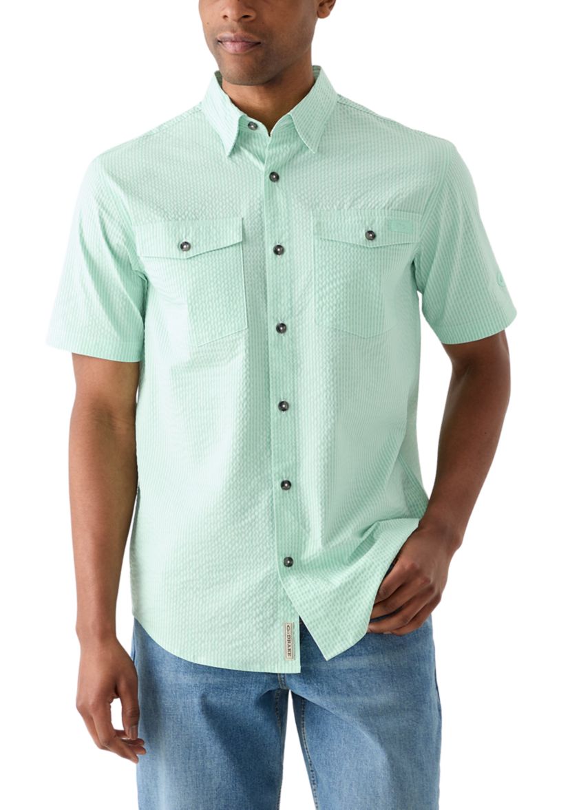 Mens Frat Seersucker Striped Button-Down Short Sleeve Shirt