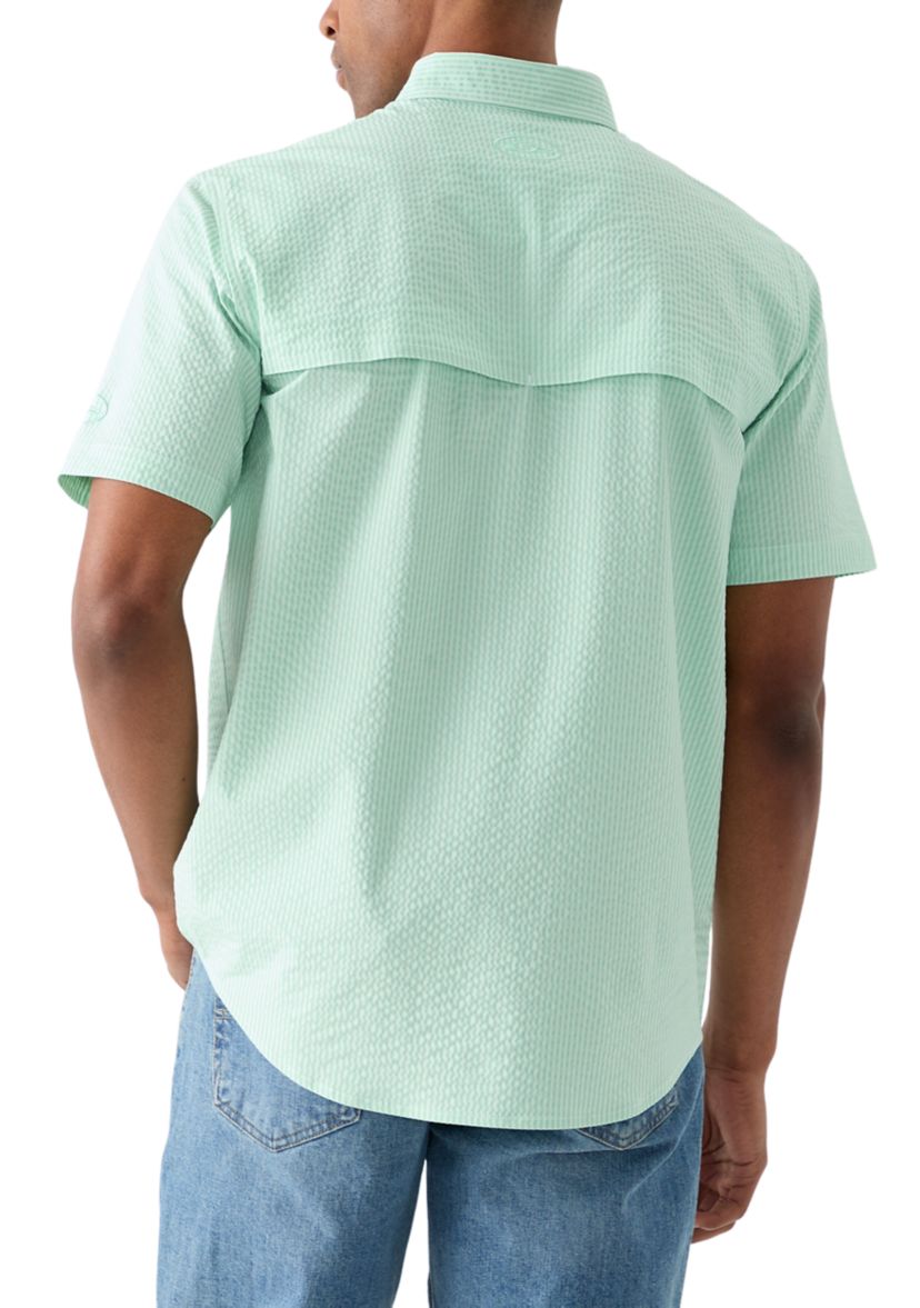 Mens Frat Seersucker Striped Button-Down Short Sleeve Shirt