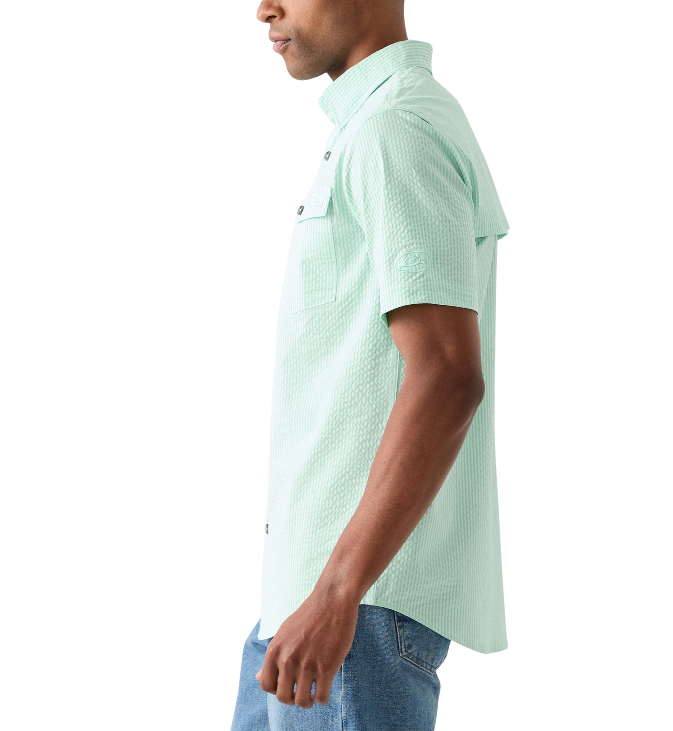 Mens Frat Seersucker Striped Button-Down Short Sleeve Shirt