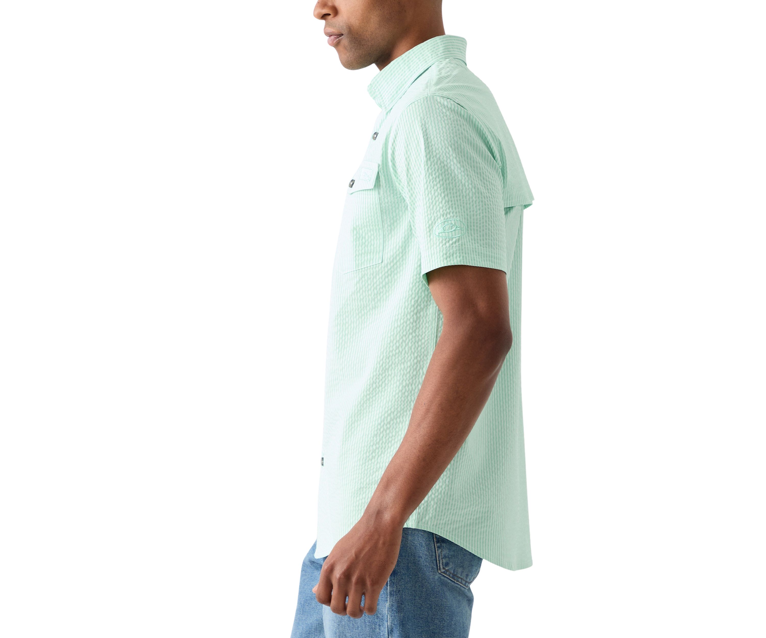 Mens Frat Seersucker Striped Button-Down Short Sleeve Shirt