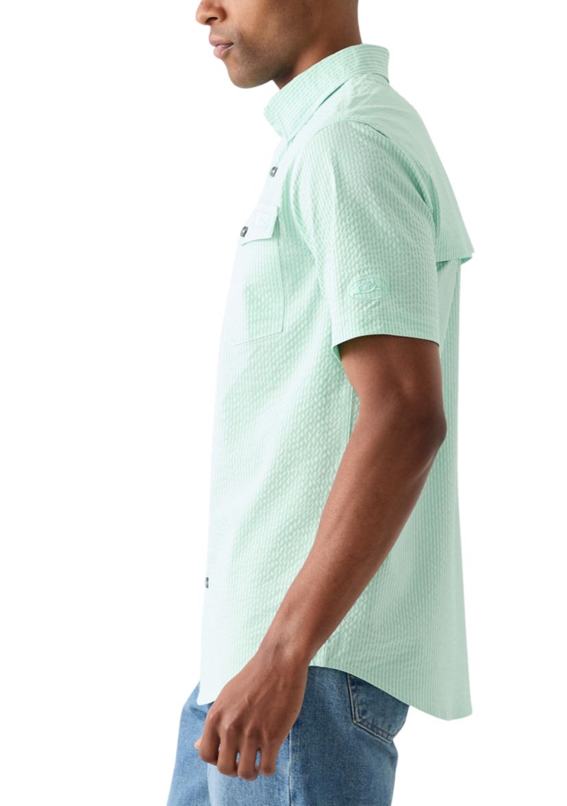 Mens Frat Seersucker Striped Button-Down Short Sleeve Shirt