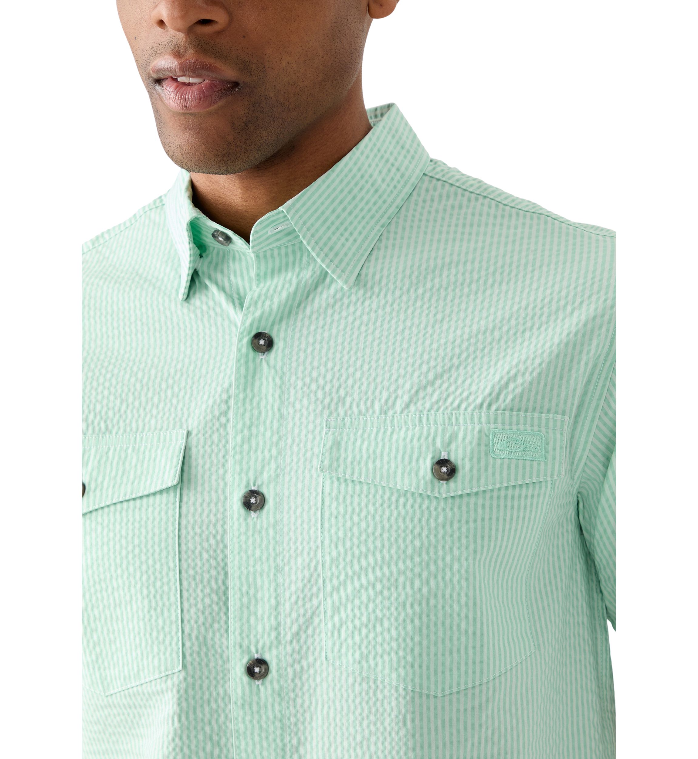 Mens Frat Seersucker Striped Button-Down Short Sleeve Shirt