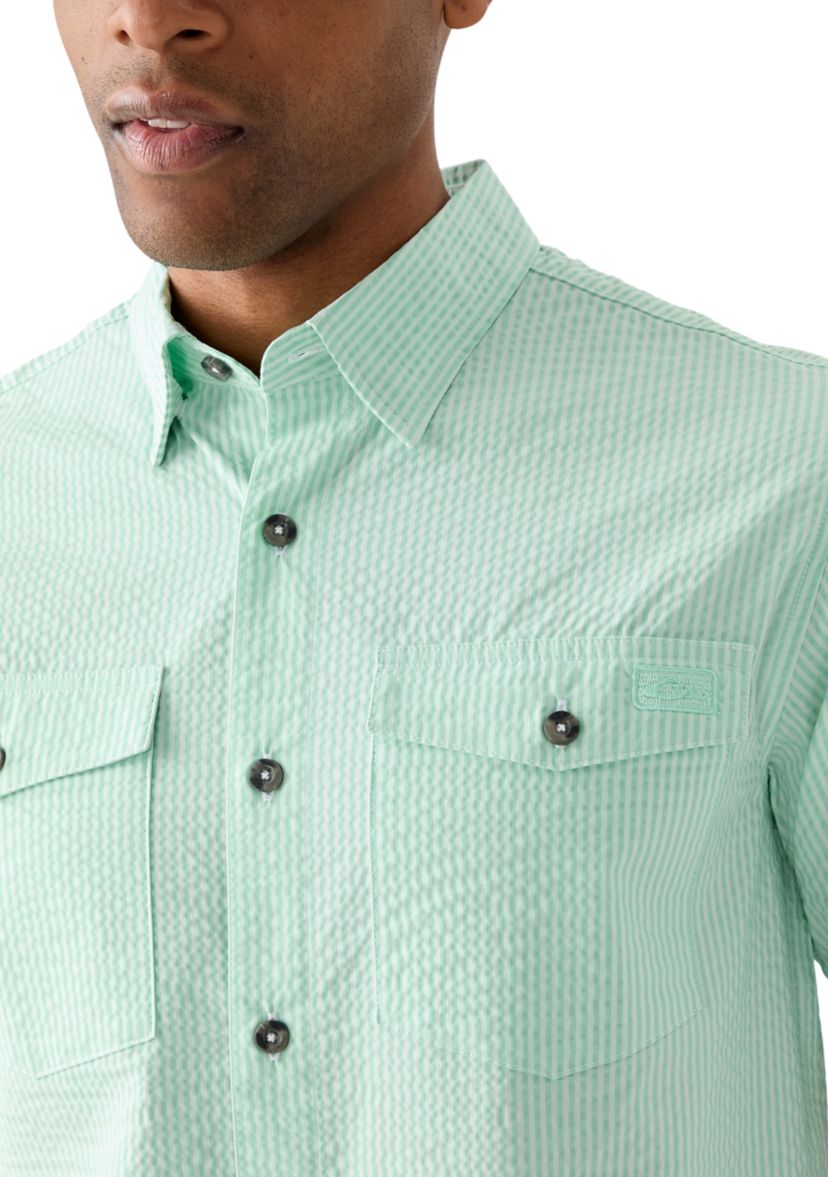 Mens Frat Seersucker Striped Button-Down Short Sleeve Shirt