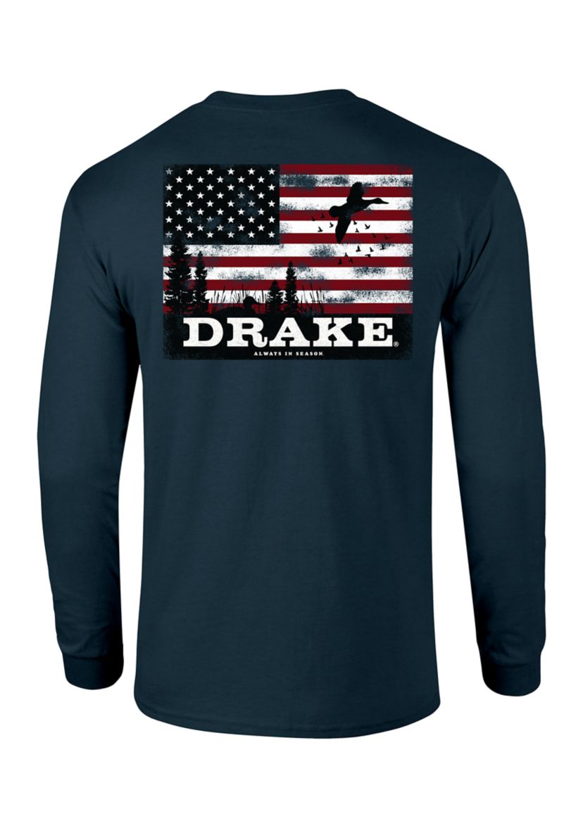  Mens Scenic Flag Long Sleeve Graphic T-Shirt 
