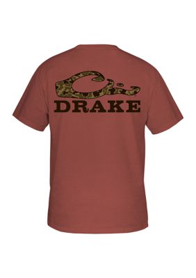 Drake Waterfowl Men's Drake Stacked Logo Old School T-Shirt, Red, 2XL