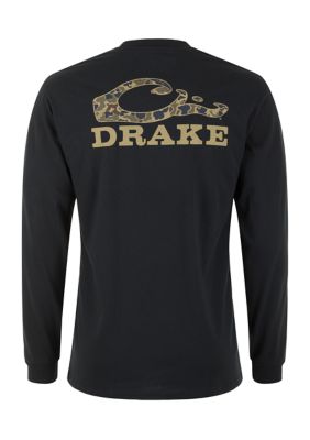 Drake Waterfowl Men's Long Sleeve Stacked Old School Logo Shirt, Black, 2XL