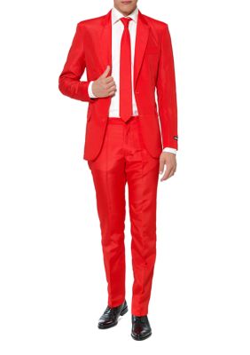 Suitmeister Men's Solid Red 2 Piece Suit + Tie, Medium